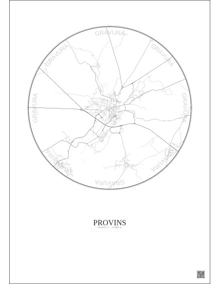 Affiche Provins – Poster carte de ville 5km | Gravura – Fond clair