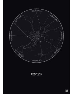 Affiche Provins – Poster carte de ville 5km | Gravura – Fond foncé