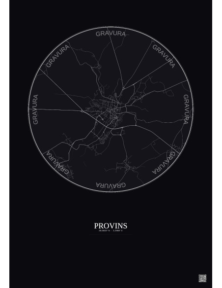 Affiche Provins – Poster carte de ville 5km | Gravura – Fond foncé