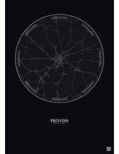 Affiche Provins – Poster carte de ville 10km | Gravura – Fond foncé