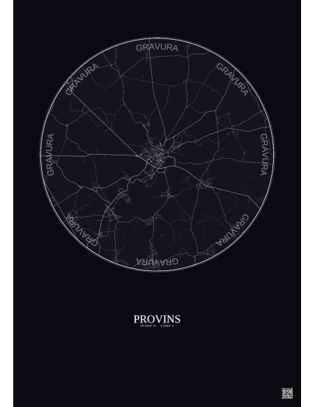 Affiche Provins – Poster carte de ville 10km | Gravura – Fond foncé