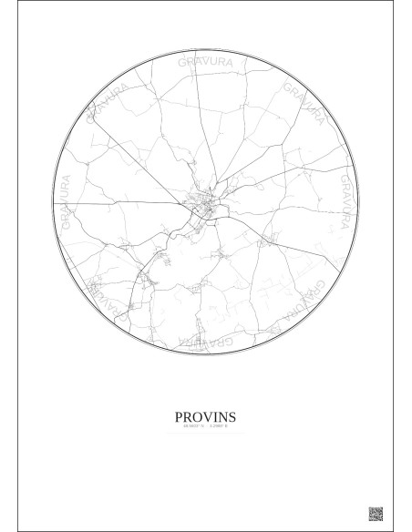 Affiche Provins – Poster carte de ville 10km | Gravura – Fond clair