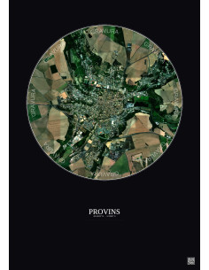 Affiche Provins – Poster vue satellite 2.5km Couleur | Gravura – Fond foncé