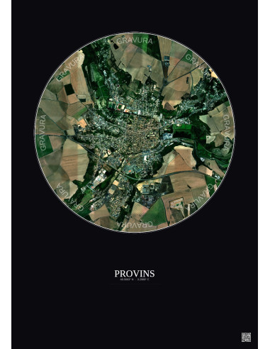 Affiche Provins – Poster vue satellite 2.5km Couleur | Gravura – Fond foncé