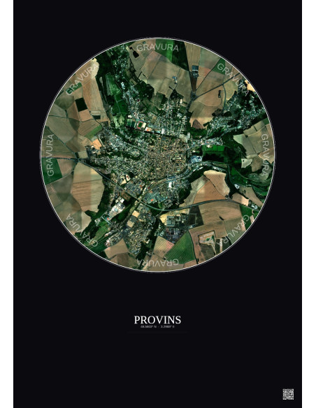 Affiche Provins – Poster vue satellite 2.5km Couleur | Gravura – Fond foncé