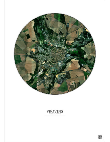 Affiche Provins – Poster vue satellite 2.5km Couleur | Gravura – Fond clair