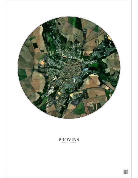 Affiche Provins – Poster vue satellite 2.5km Couleur | Gravura – Fond clair