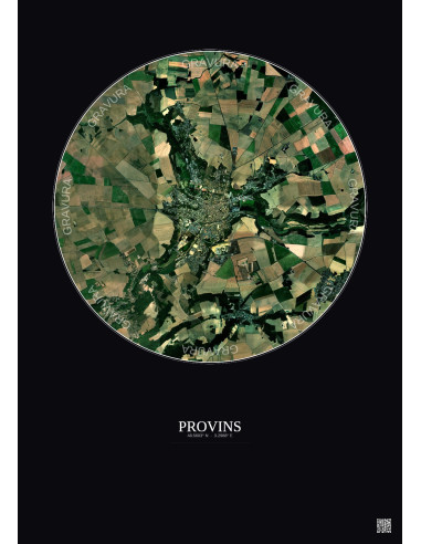 Affiche Provins – Poster vue satellite 5km Couleur | Gravura – Fond foncé