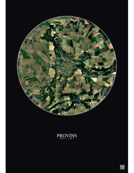 Affiche Provins – Poster vue satellite 5km Couleur | Gravura – Fond foncé