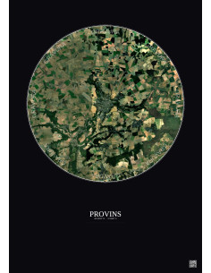 Provins Satellite View Poster 10km Color | Gravura – Dark background