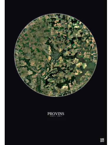 Provins Satellite View Poster 10km Color | Gravura – Dark background
