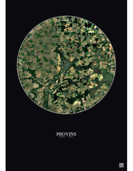 Provins Satellite View Poster 10km Color | Gravura – Dark background