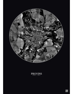 Provins Satellite View Poster 2.5km B&W | Gravura – Dark background