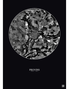 Provins Satellite View Poster 5km B&W | Gravura – Dark background