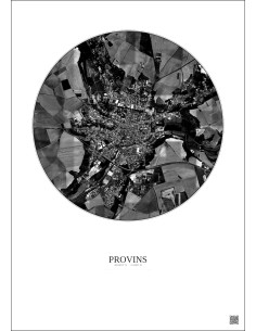 Provins Satellite View Poster 2.5km B&W | Gravura – Light background