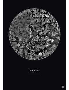 Provins Satellite View Poster 10km B&W | Gravura – Dark background