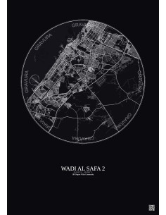 Wadi Al Safa 2 - Custom City Map 30 km · Dark background