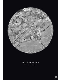 Wadi Al Safa 2 - Custom Satellite View 10 km · B&W · Dark background