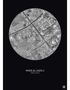 Wadi Al Safa 2 - Custom Satellite View 2.5 km · B&W · Dark background