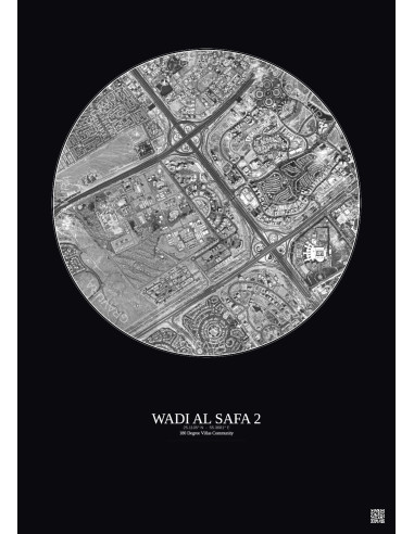 Wadi Al Safa 2 - Custom Satellite View 2.5 km · B&W · Dark background