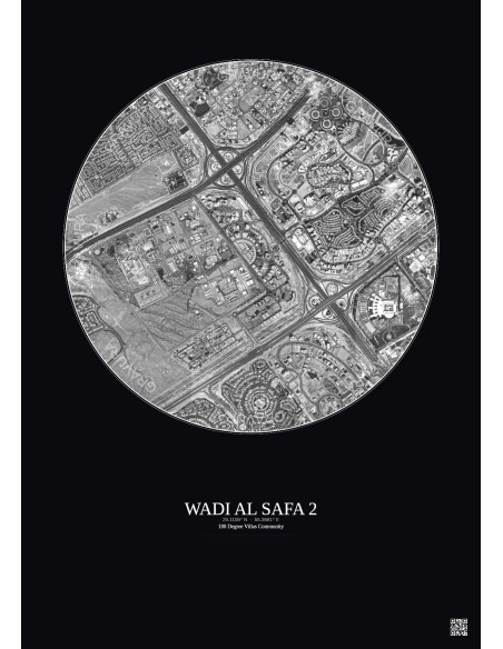 Wadi Al Safa 2 - Custom Satellite View 2.5 km · B&W · Dark background