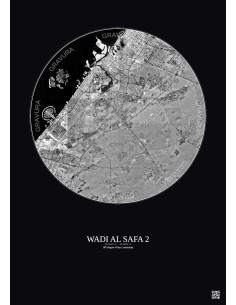 Wadi Al Safa 2 - Custom Satellite View 30 km · B&W · Dark background