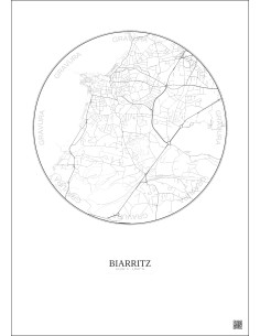 Affiche Biarritz – Poster carte de ville 2.5km | Gravura – Fond clair