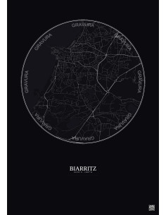 Affiche Biarritz – Poster carte de ville 2.5km | Gravura – Fond foncé