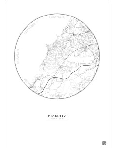 Affiche Biarritz – Poster carte de ville 5km | Gravura – Fond clair