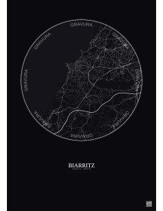 Affiche Biarritz – Poster carte de ville 5km | Gravura – Fond foncé