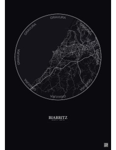 Affiche Biarritz – Poster carte de ville 10km | Gravura – Fond foncé