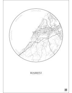 Affiche Biarritz – Poster carte de ville 10km | Gravura – Fond clair