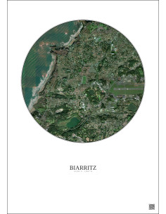 Affiche Biarritz – Poster vue satellite 2.5km Couleur | Gravura – Fond clair