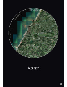 Biarritz Satellite View Poster 5km Color | Gravura – Dark background