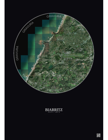 Biarritz Satellite View Poster 5km Color | Gravura – Dark background