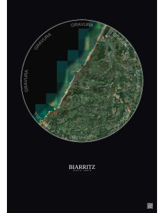 Biarritz Satellite View Poster 10km Color | Gravura – Dark background