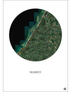 Biarritz Satellite View Poster 10km Color | Gravura – Light background