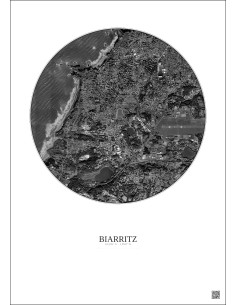 Biarritz Satellite View Poster 2.5km B&W | Gravura – Light background
