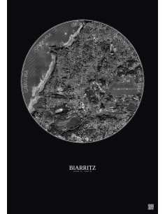 Biarritz Satellite View Poster 2.5km B&W | Gravura – Dark background