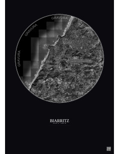 Affiche Biarritz – Poster vue satellite 5km N&B | Gravura – Fond foncé