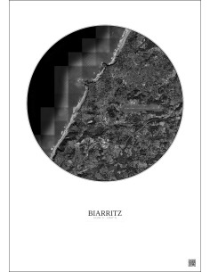 Affiche Biarritz – Poster vue satellite 5km N&B | Gravura – Fond clair