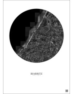 Biarritz Satellite View Poster 10km B&W | Gravura – Light background