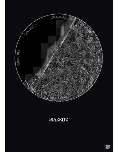 Affiche Biarritz – Poster vue satellite 10km N&B | Gravura – Fond foncé