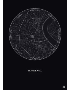 Affiche Bordeaux – Poster carte de ville 2.5km | Gravura – Fond foncé