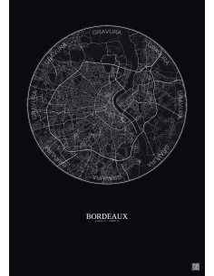 Affiche Bordeaux – Poster carte de ville 10km | Gravura – Fond foncé