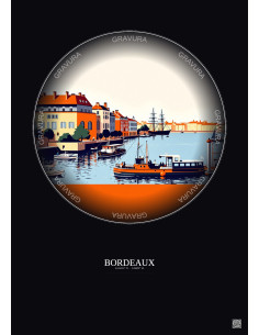 Affiche Bordeaux – Poster illustration vintage – Bordeaux | Gravura – Fond foncé