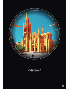 Affiche Bordeaux – Poster illustration vintage – Cathedrale Saint Andre De Bordeaux | Gravura – Fond foncé