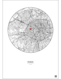 Paris - Carte de ville personnalisée 10 km · Fond clair