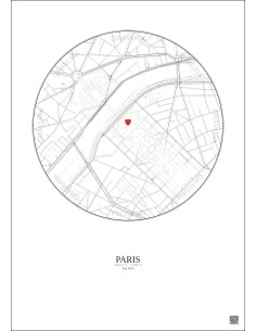 Paris - Carte de ville personnalisée 1 km · Fond clair