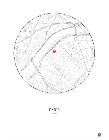 Paris - Carte de ville personnalisée 1 km · Fond clair